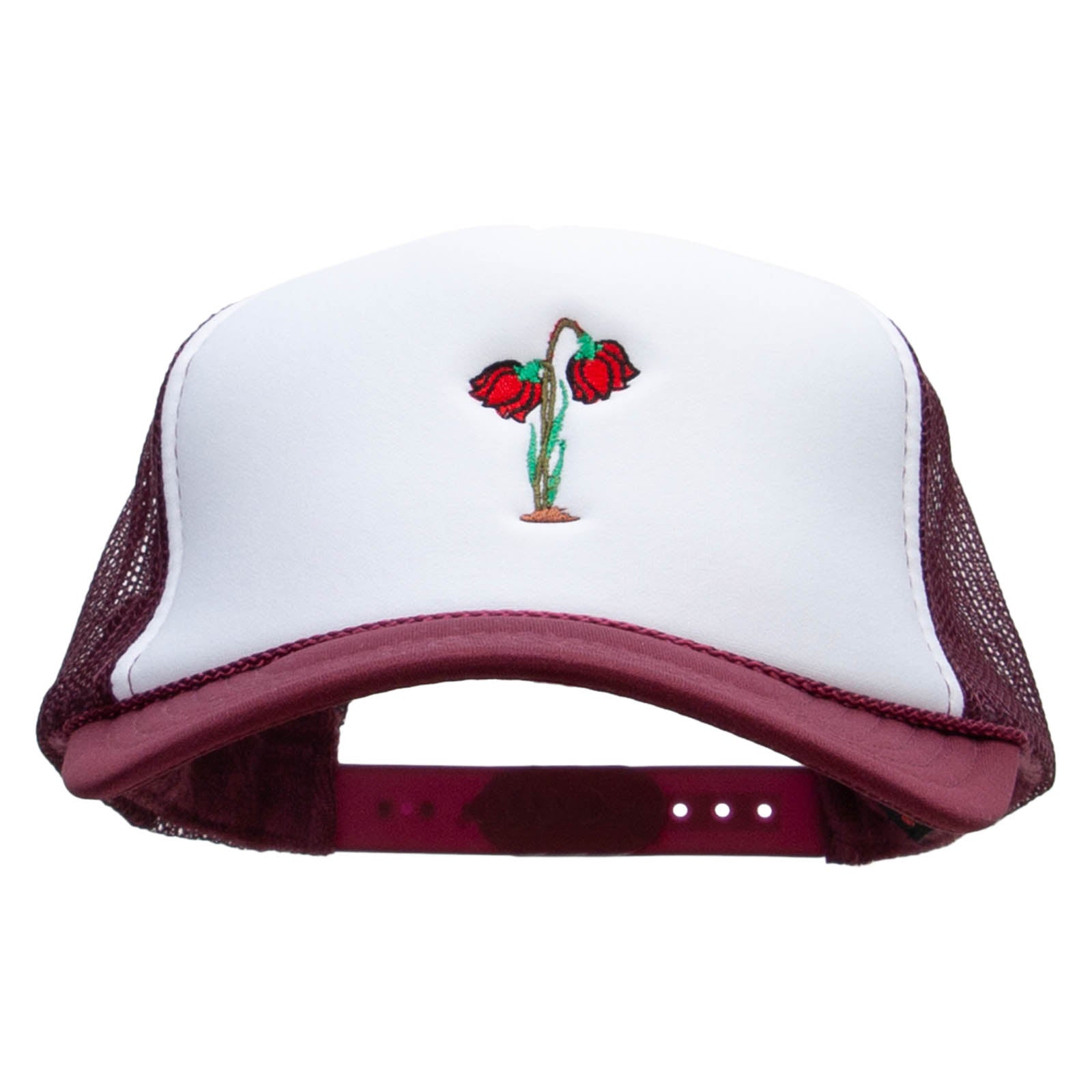 Red Roses Embroidered Foam Panel Mesh Snapback - Maroon White OSFM