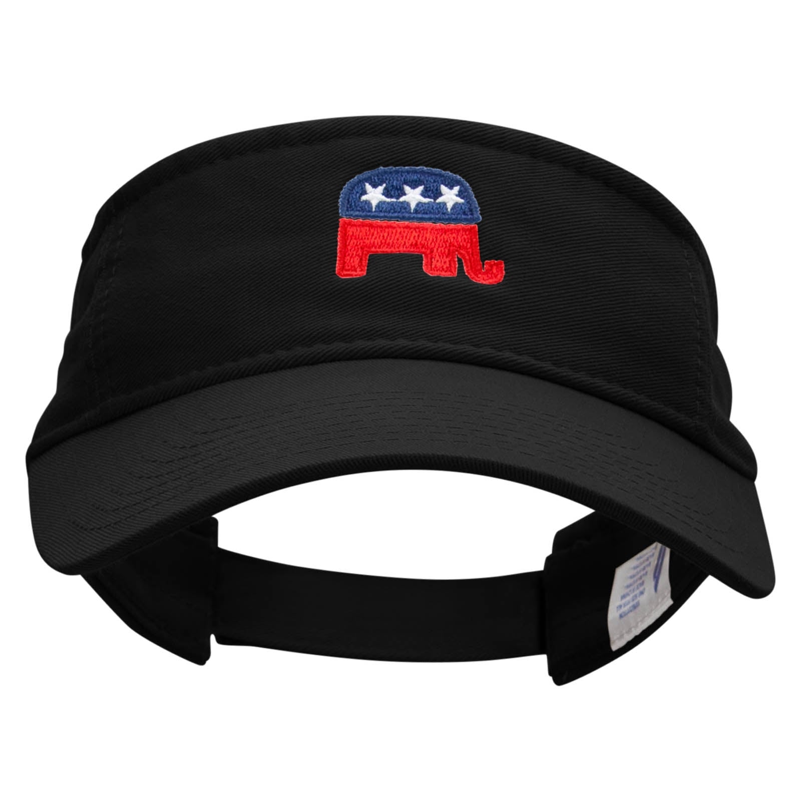 Mini Republican Elephant Embroidered Pro Style Cotton Twill Washed Visor - Black OSFM