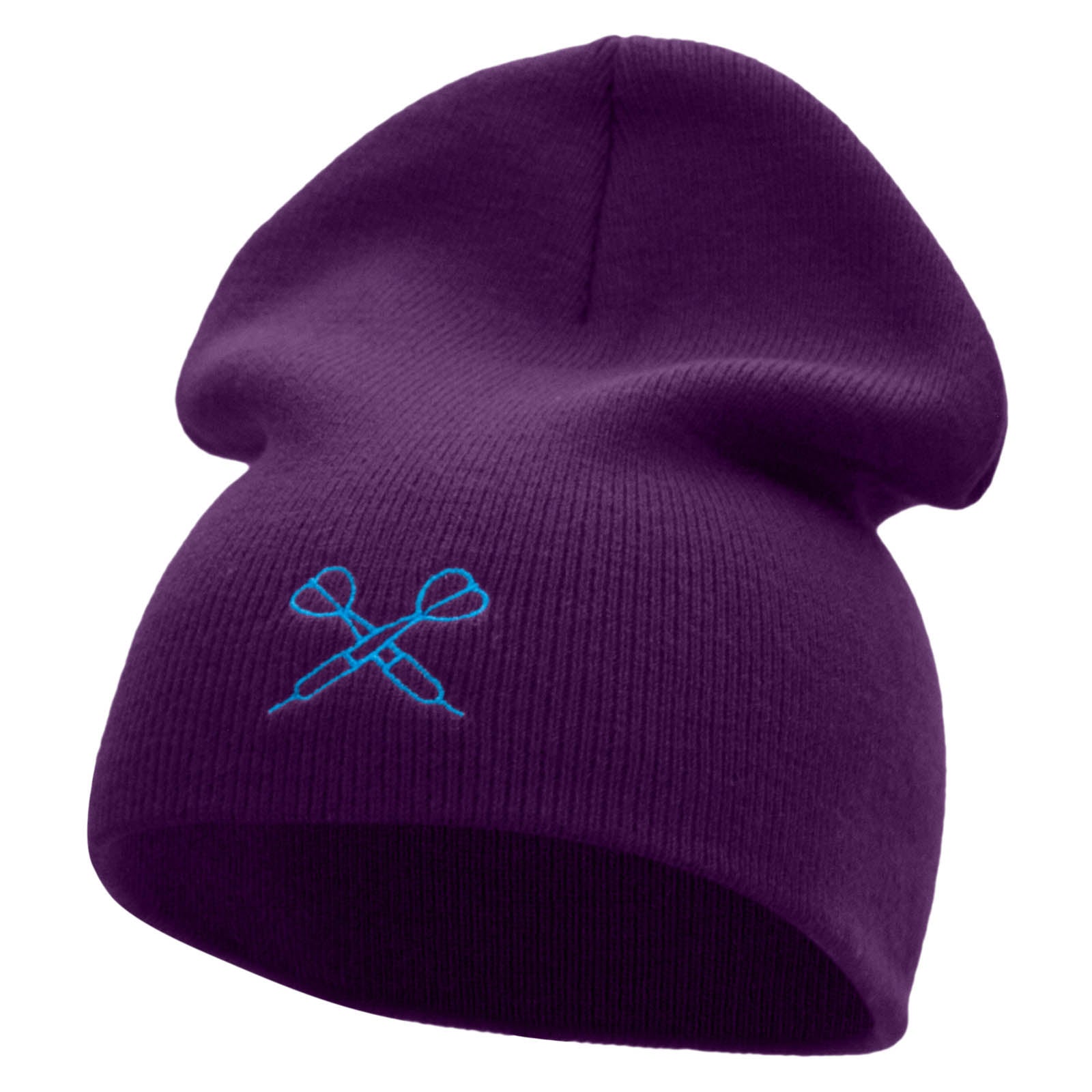 The Dual Darts Embroidered 8 Inch Short Beanie Made in USA - Purple OSFM