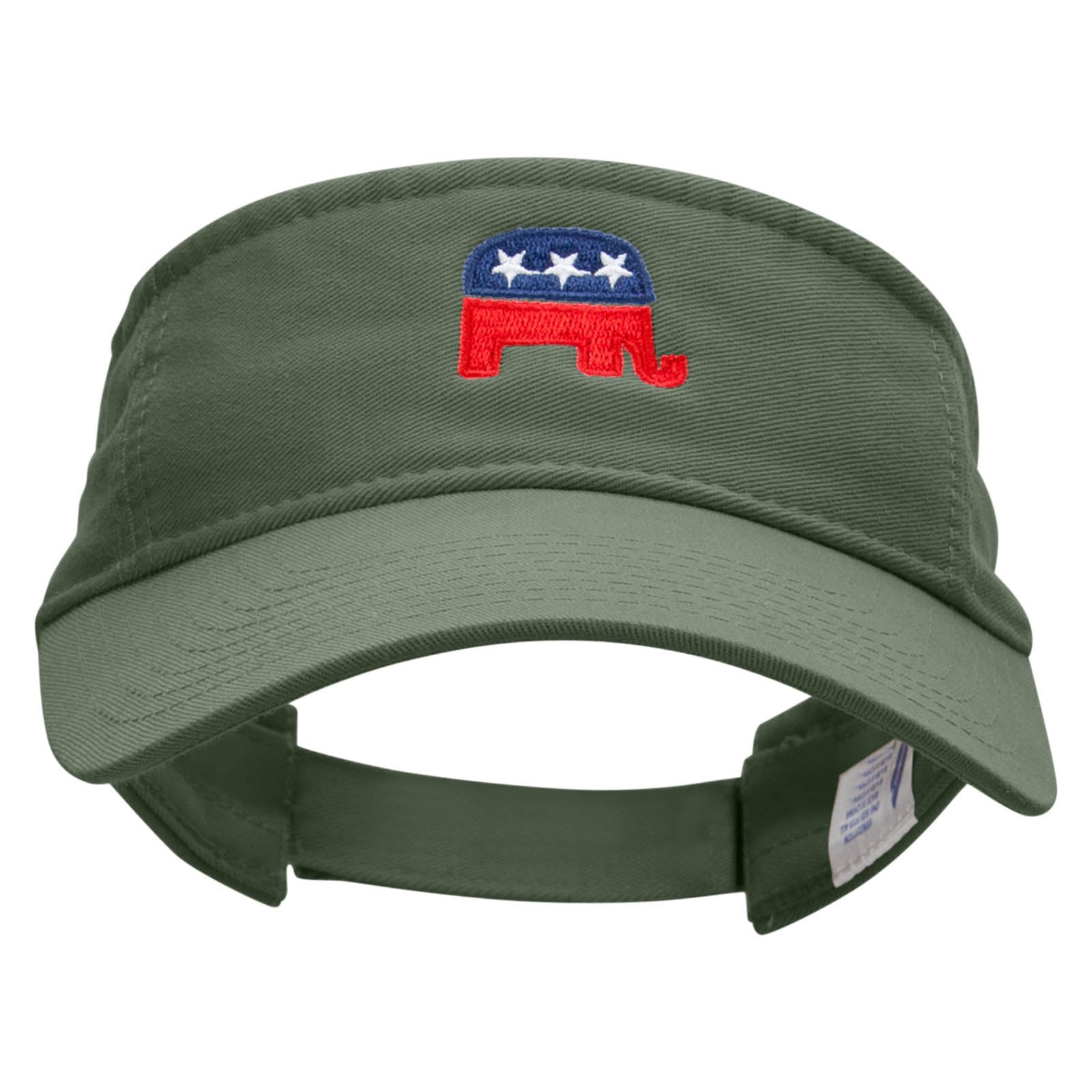 Mini Republican Elephant Embroidered Pro Style Cotton Twill Washed Visor - Olive OSFM