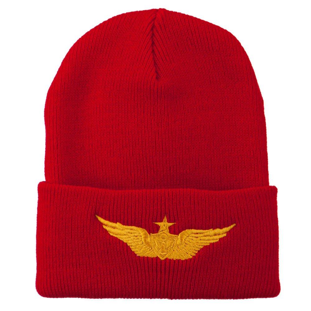 Aircraft Crewman Embroidered Long Beanie - Red OSFM