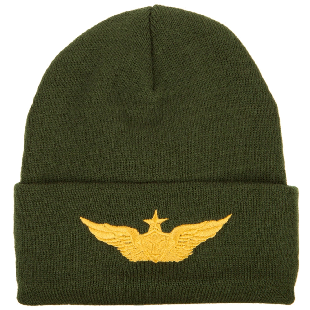 Aircraft Crewman Embroidered Long Beanie - Olive OSFM