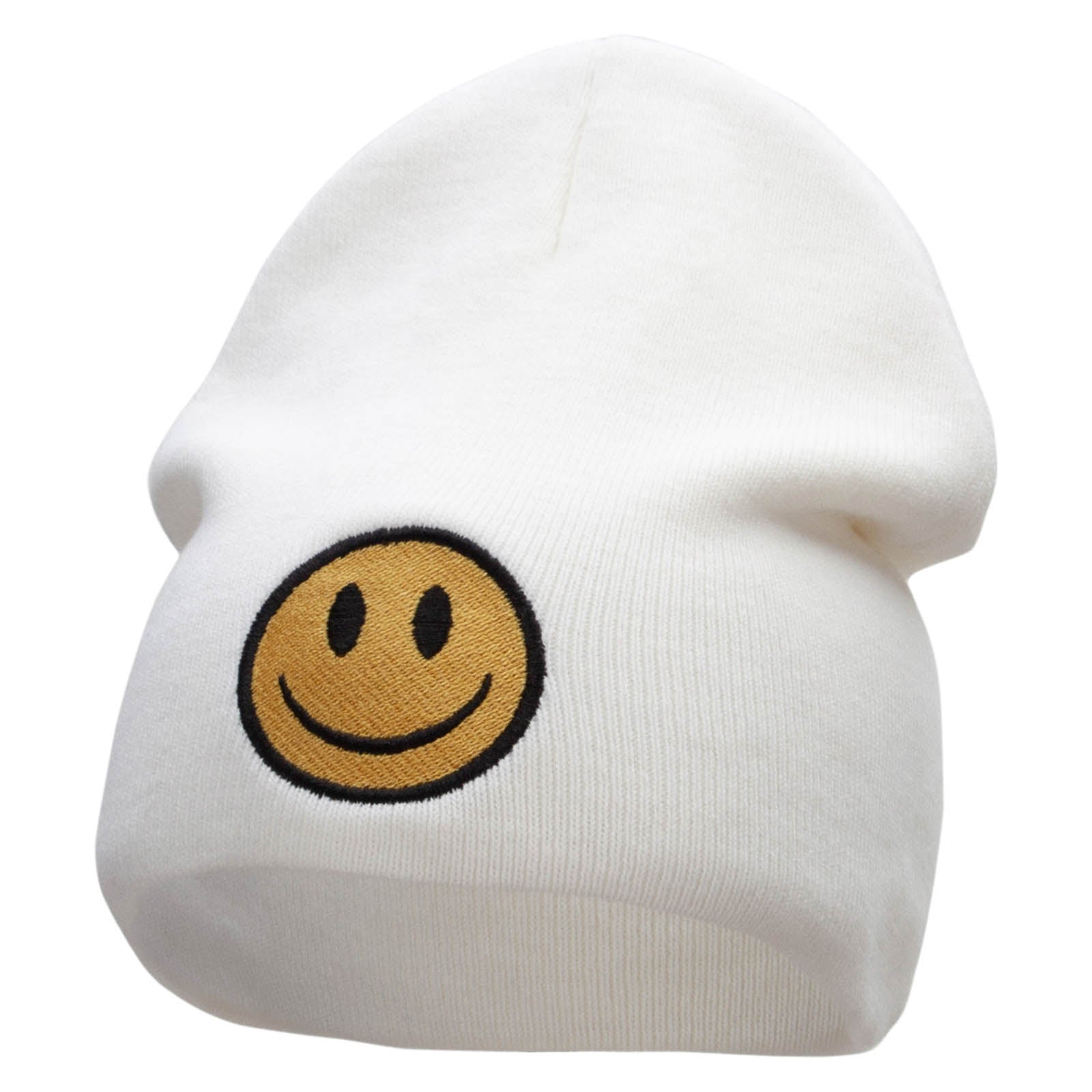 Smile Full Face Logo Embroidered Short Beanie - White OSFM