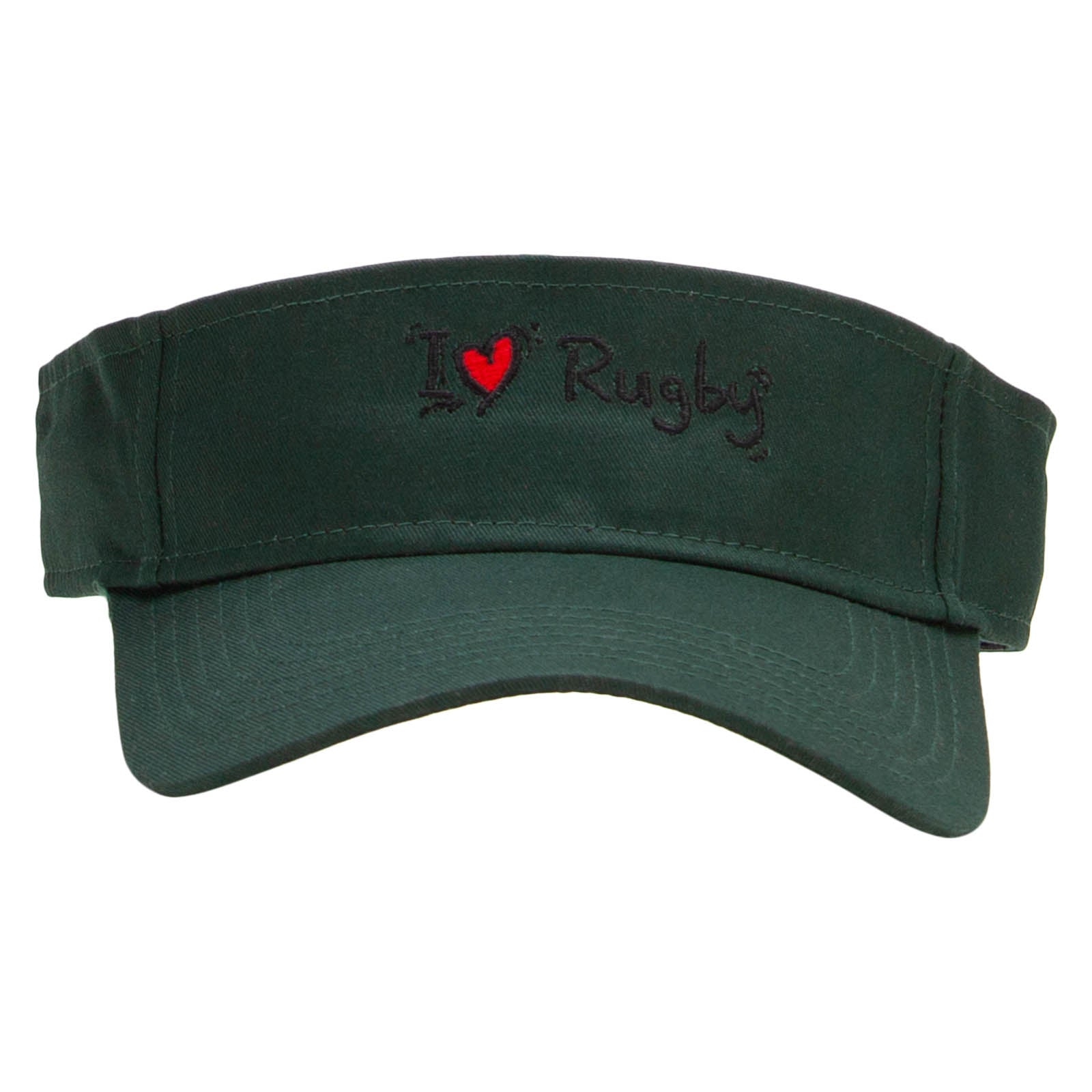 I Love Rugby Embroidered Cotton Twill Sun Visor - Dk Green OSFM