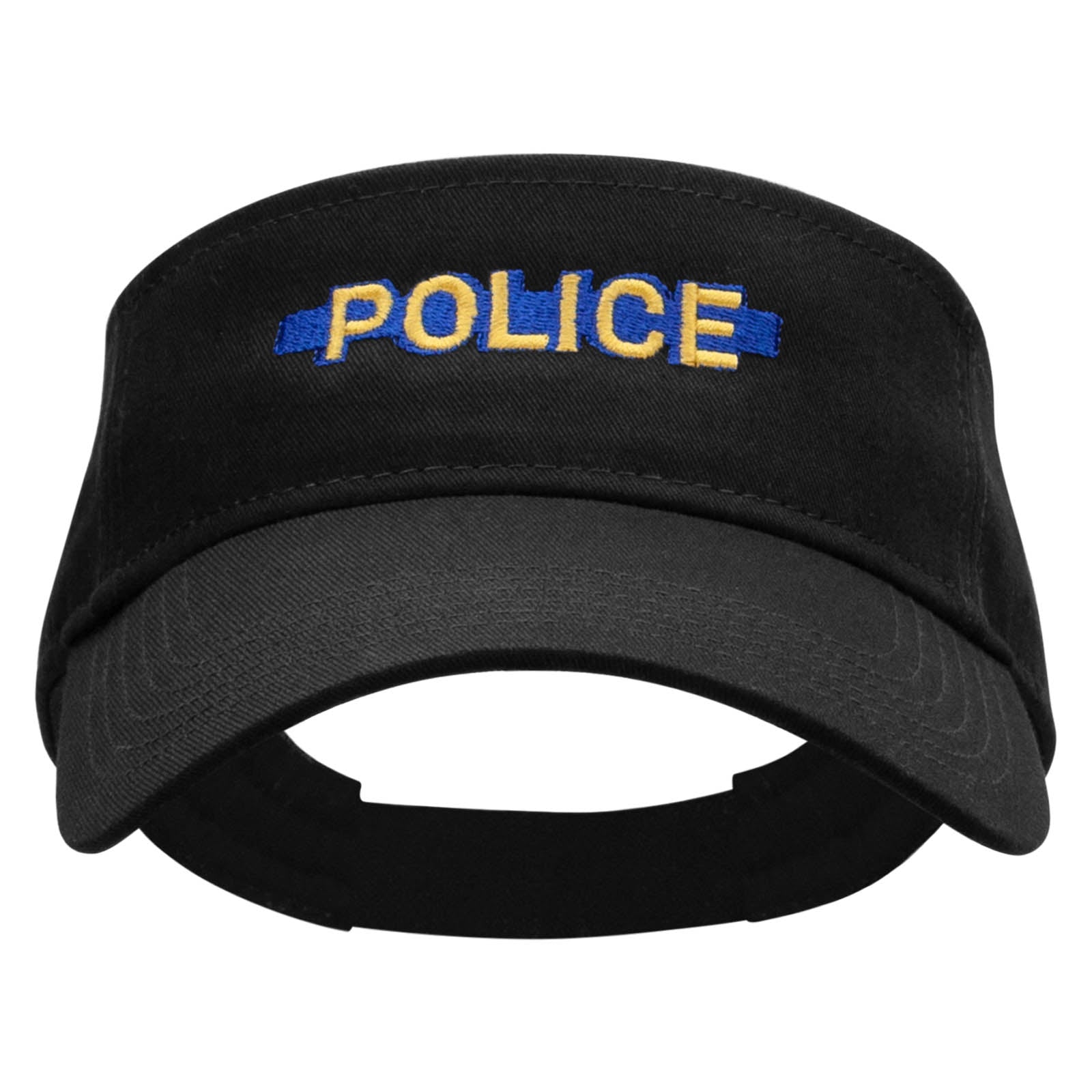 Blue Police Line Embroidered Cotton Twill Sun Visor - Black OSFM