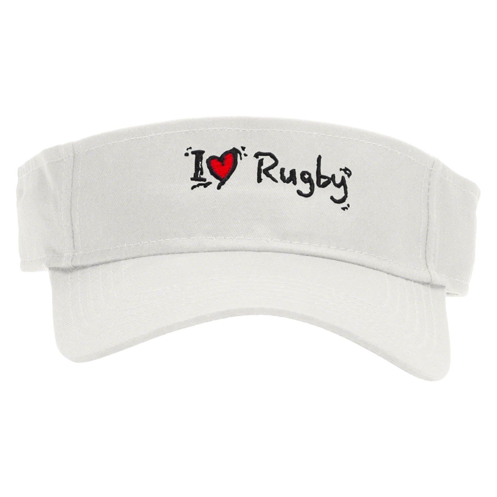 I Love Rugby Embroidered Cotton Twill Sun Visor - White OSFM