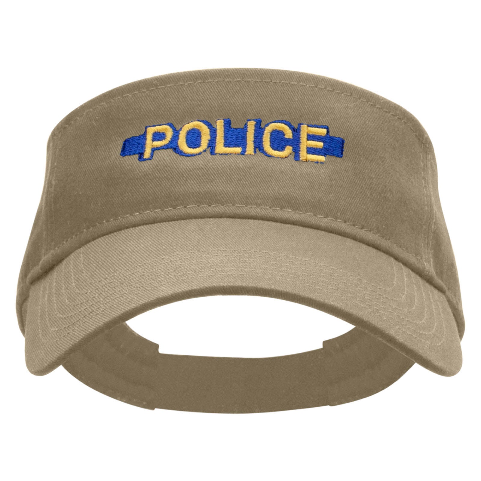 Blue Police Line Embroidered Cotton Twill Sun Visor - Khaki OSFM