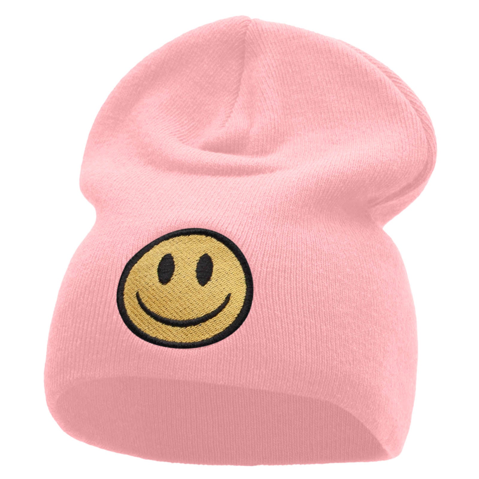 Smile Full Face Logo Embroidered Short Beanie - Pink OSFM