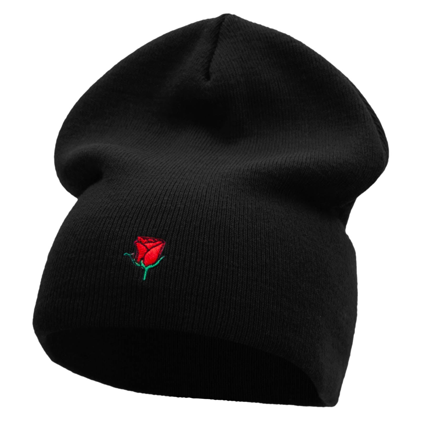 Mini Rose Logo Embroidered Short Beanie - Black OSFM