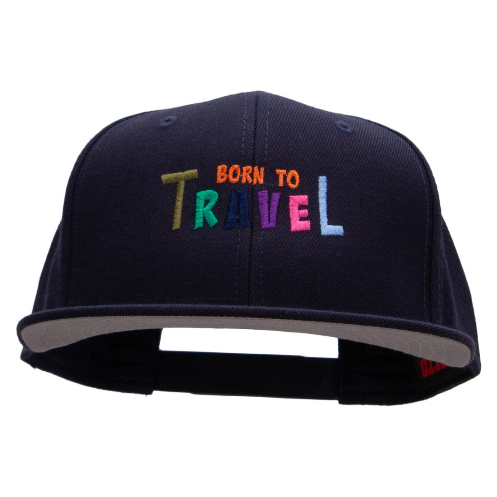 Born to Travel Embroidered Wool Blend Pro Style 2 Tone Snapback - Navy OSFM