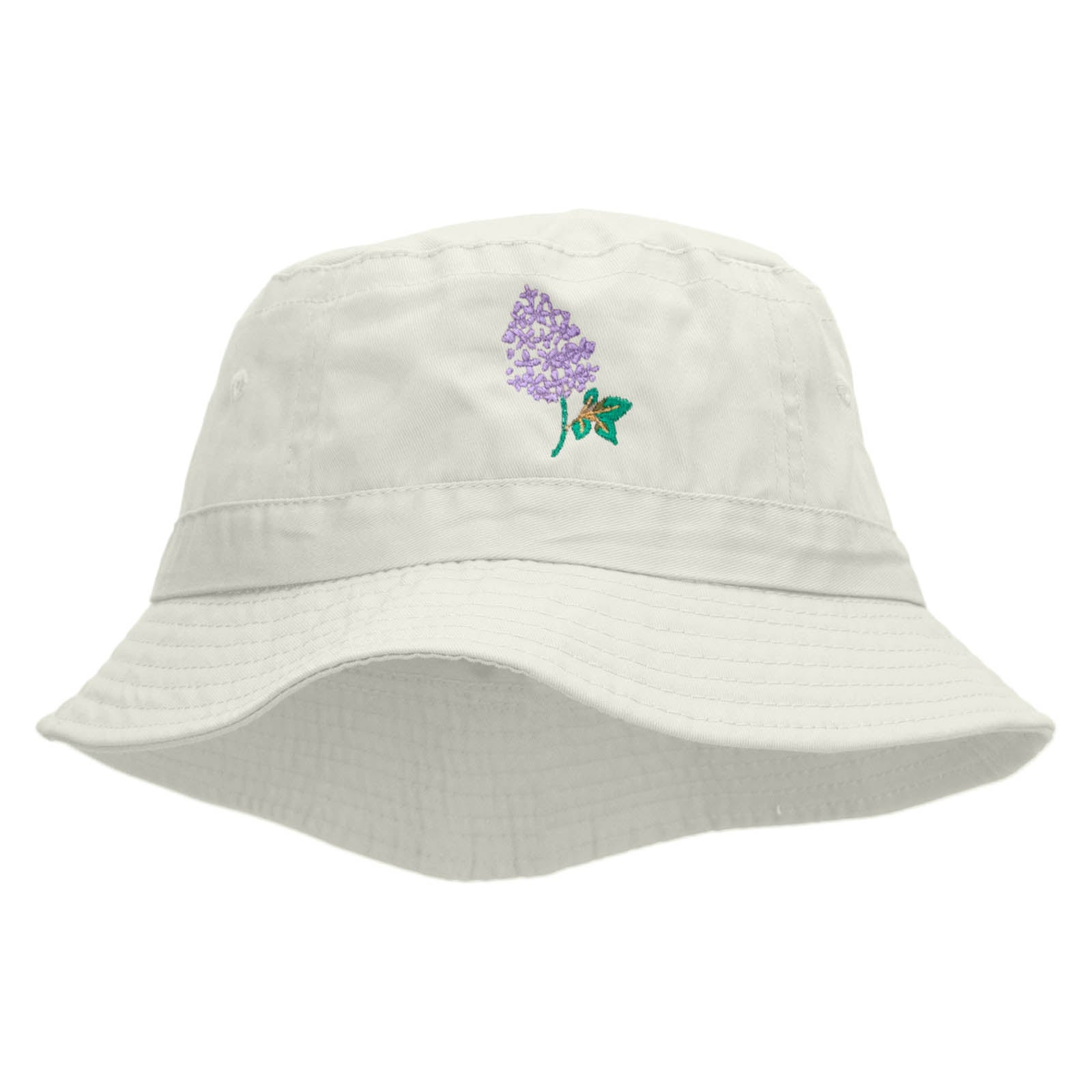 Lilac Flower Embroidered Bucket Hat - White OSFM