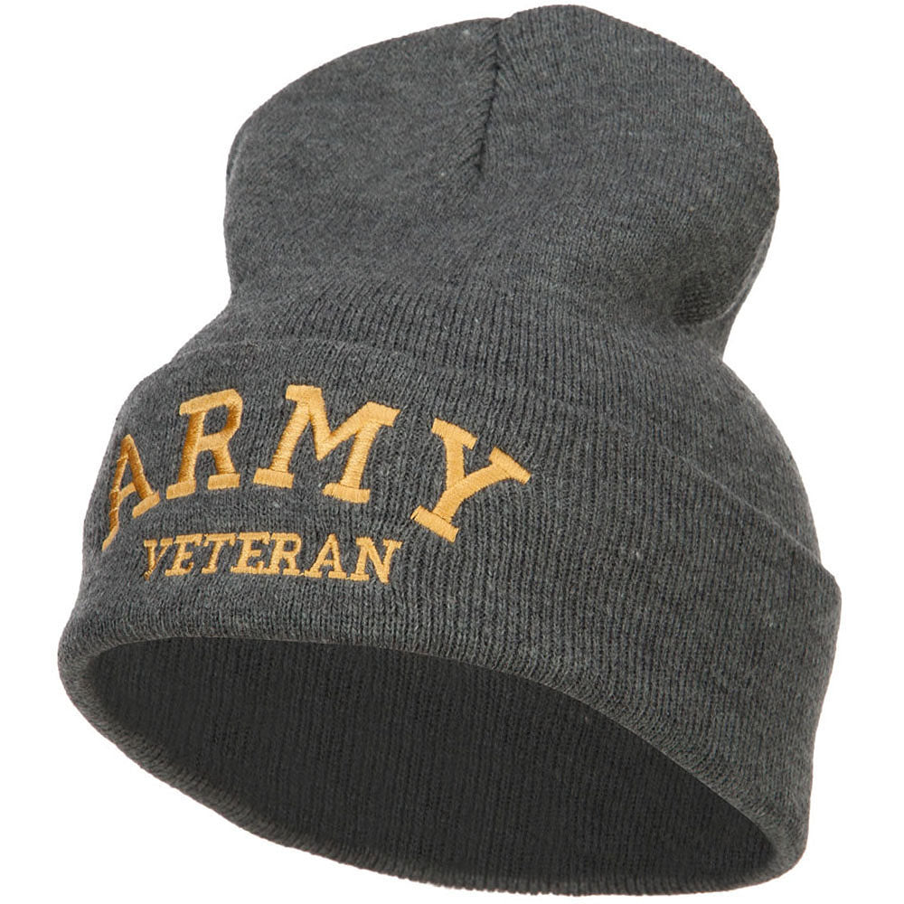 Army Veteran Letters Embroidered Long Beanie - Dk Grey OSFM