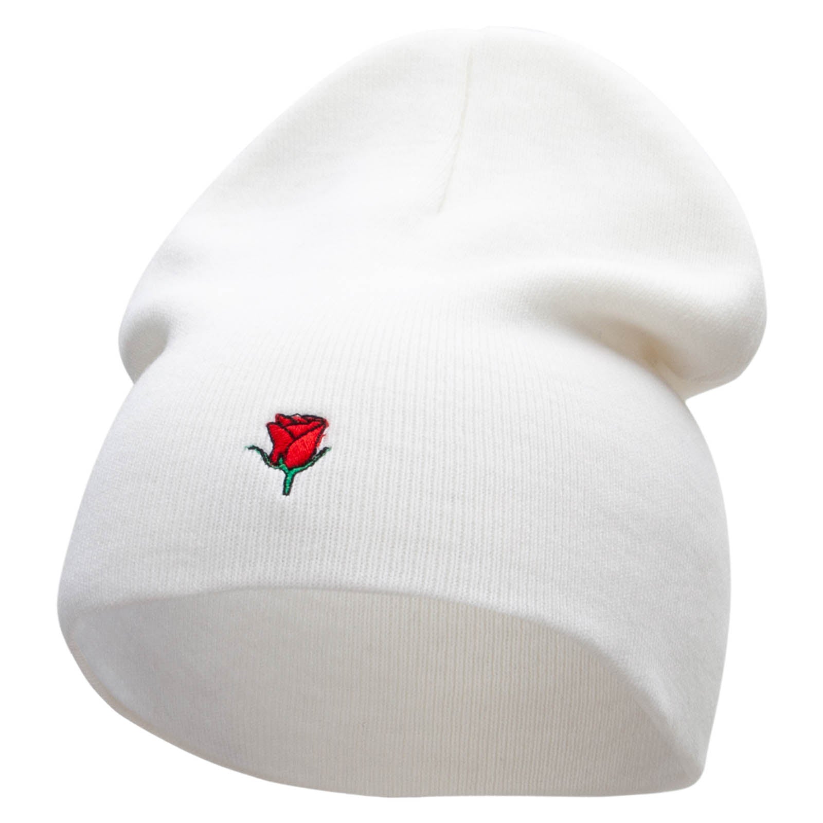 Mini Rose Logo Embroidered Short Beanie - White OSFM