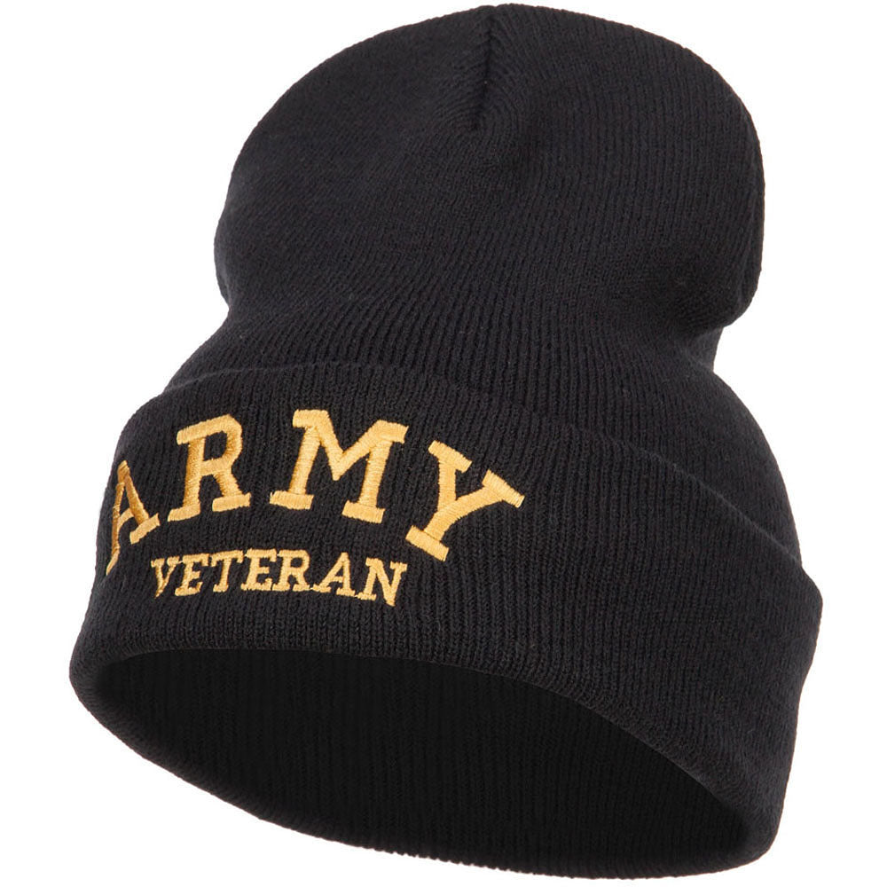 Army Veteran Letters Embroidered Long Beanie - Black OSFM
