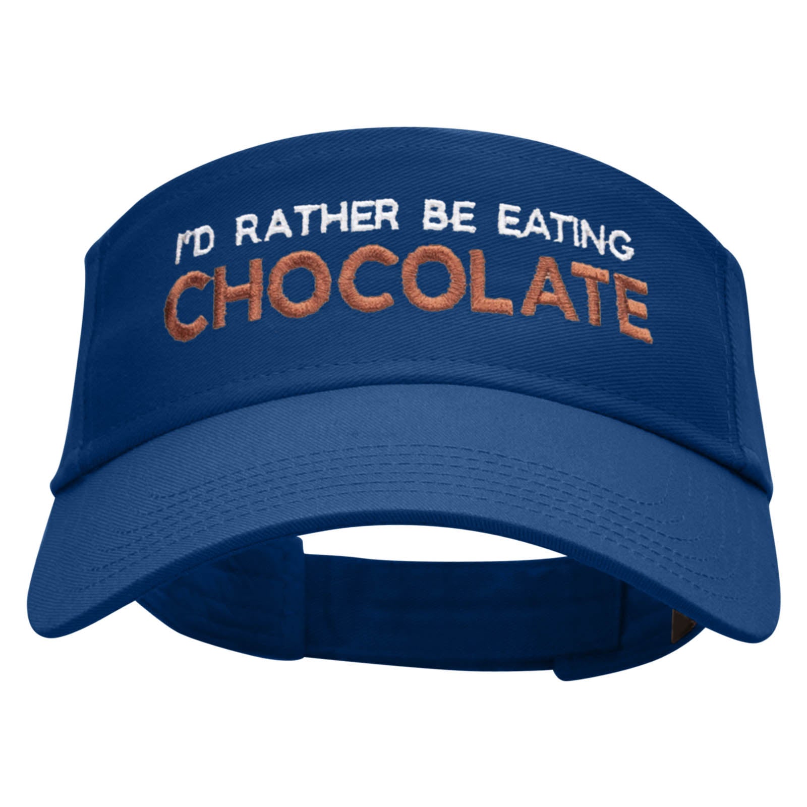 I&#039;d Rather Be Eating Chocolate Phrase Embroidered Cotton Twill Sun Visor - Royal OSFM