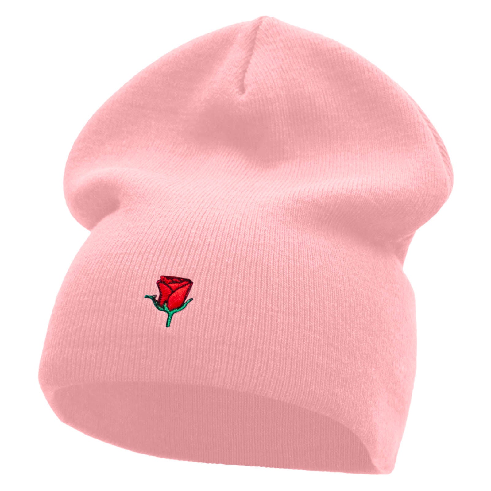 Mini Rose Logo Embroidered Short Beanie - Pink OSFM
