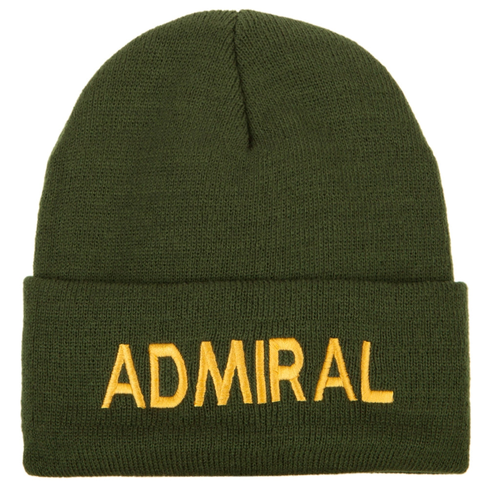 Admiral Military Embroidered Long Beanie - Olive OSFM