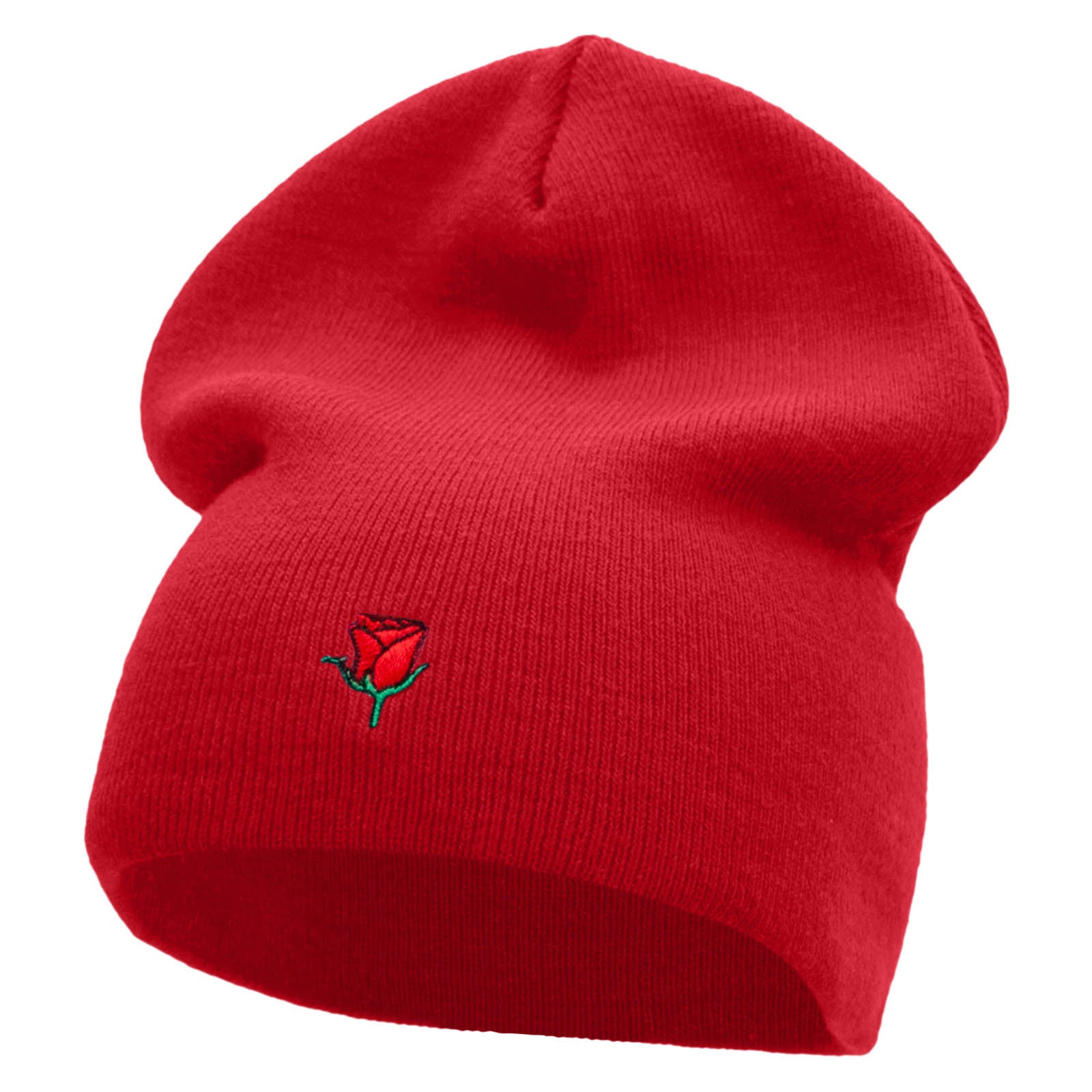 Mini Rose Logo Embroidered Short Beanie - Red OSFM