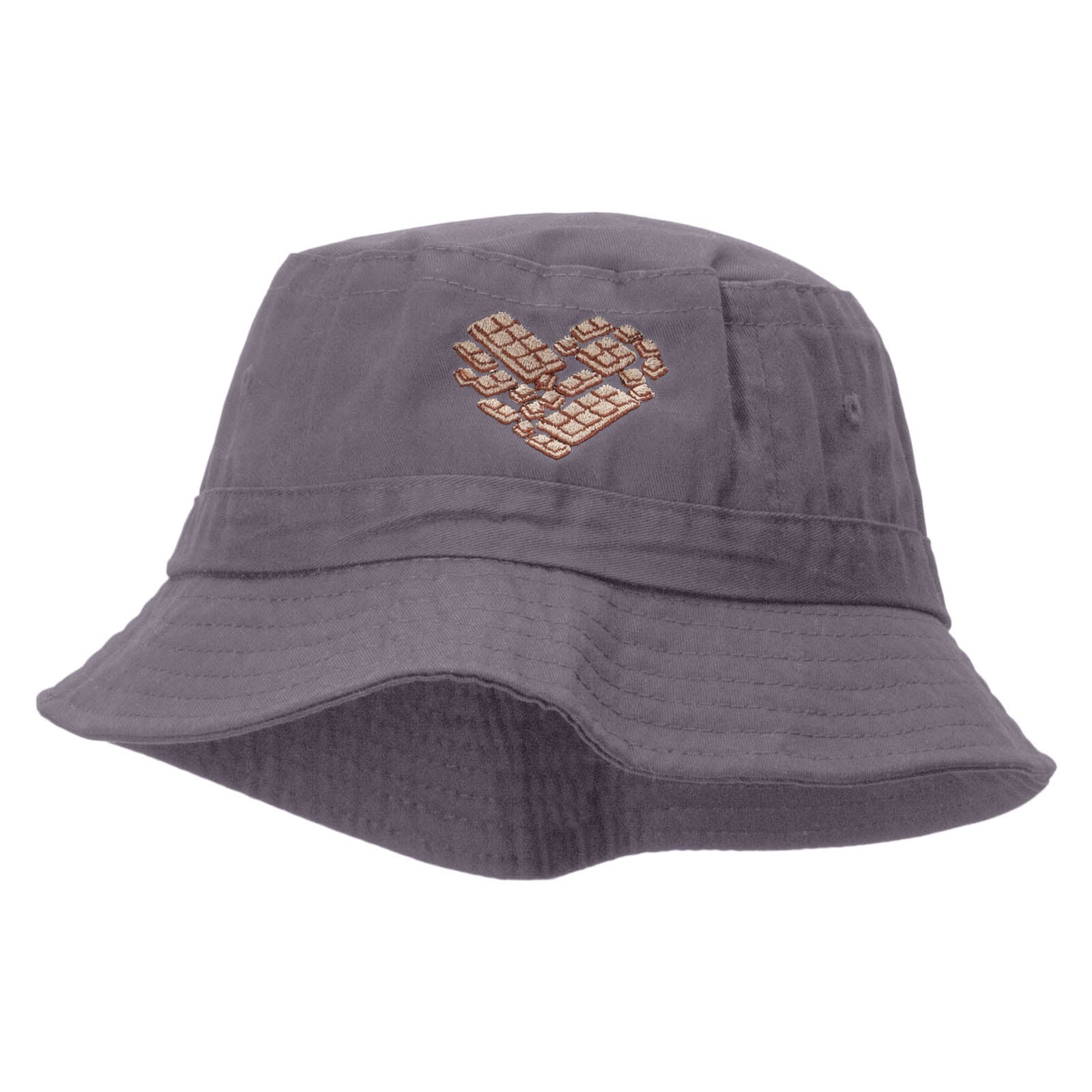 White Chocolate Heart Embroidered Pigment Dyed Bucket Hat - Charcoal OSFM