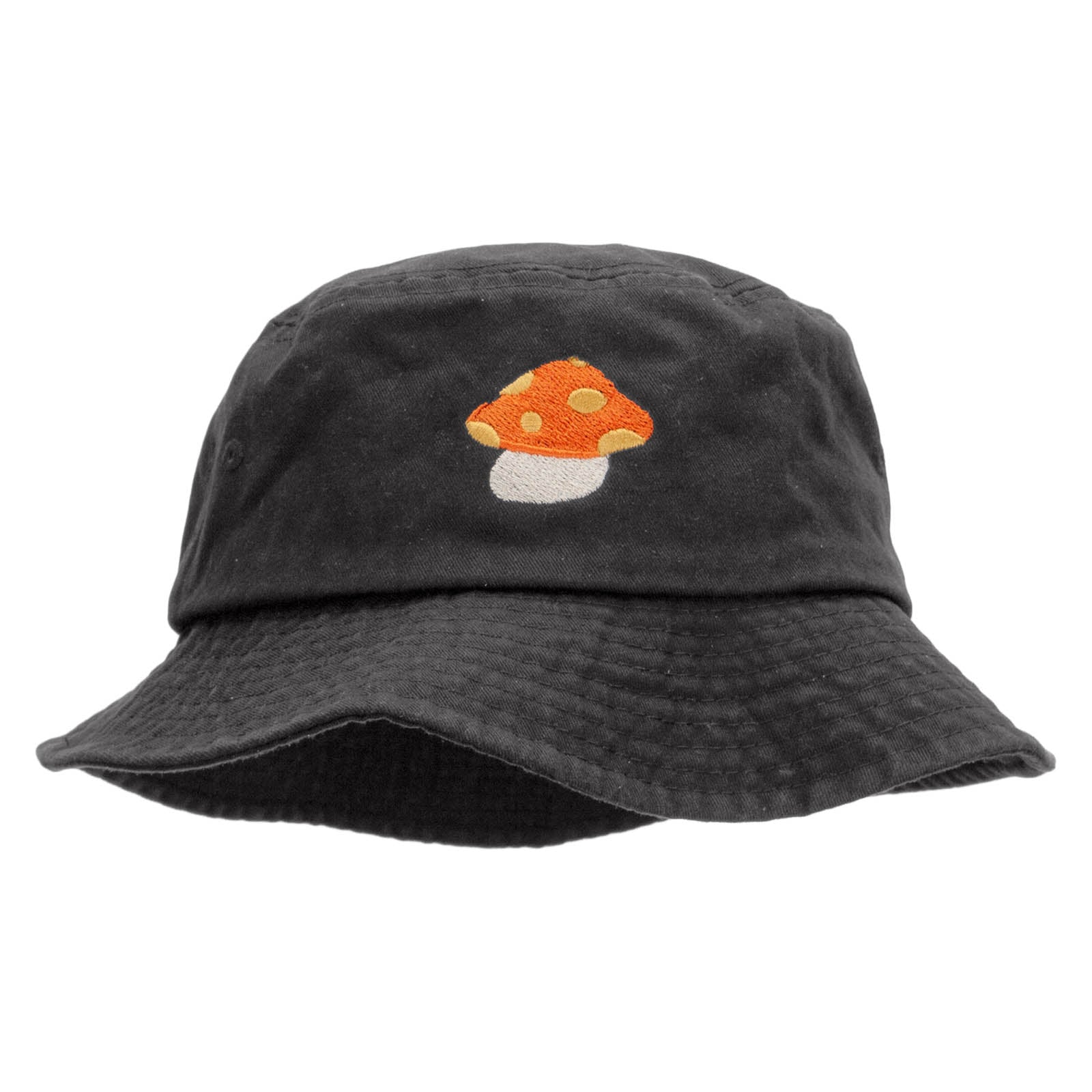 Orange Mushroom Monater Embroideered Unisex Multipurpose Crushable Cotton Twill Bucket Hat - Charcoal M