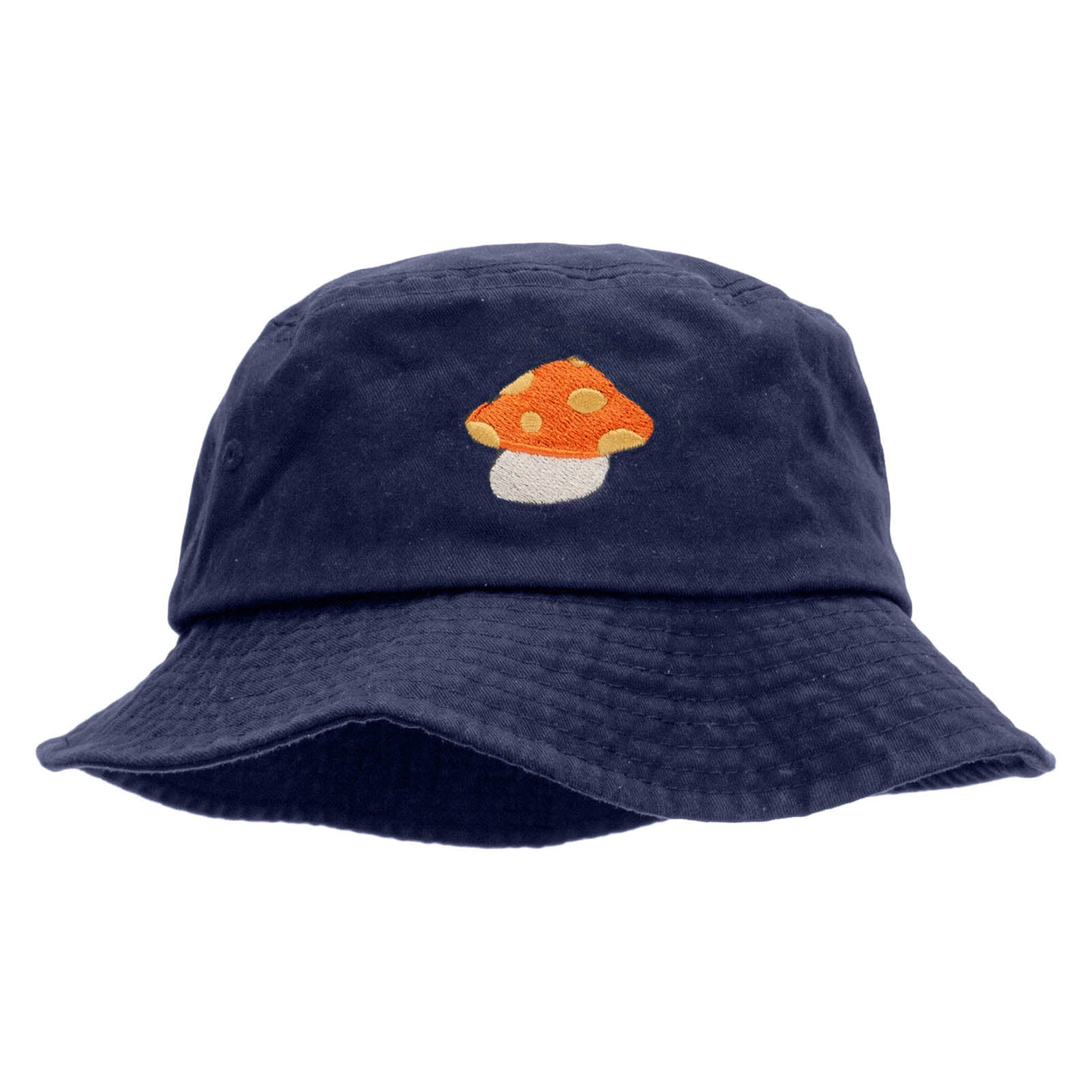 Orange Mushroom Monater Embroideered Unisex Multipurpose Crushable Cotton Twill Bucket Hat - Navy M