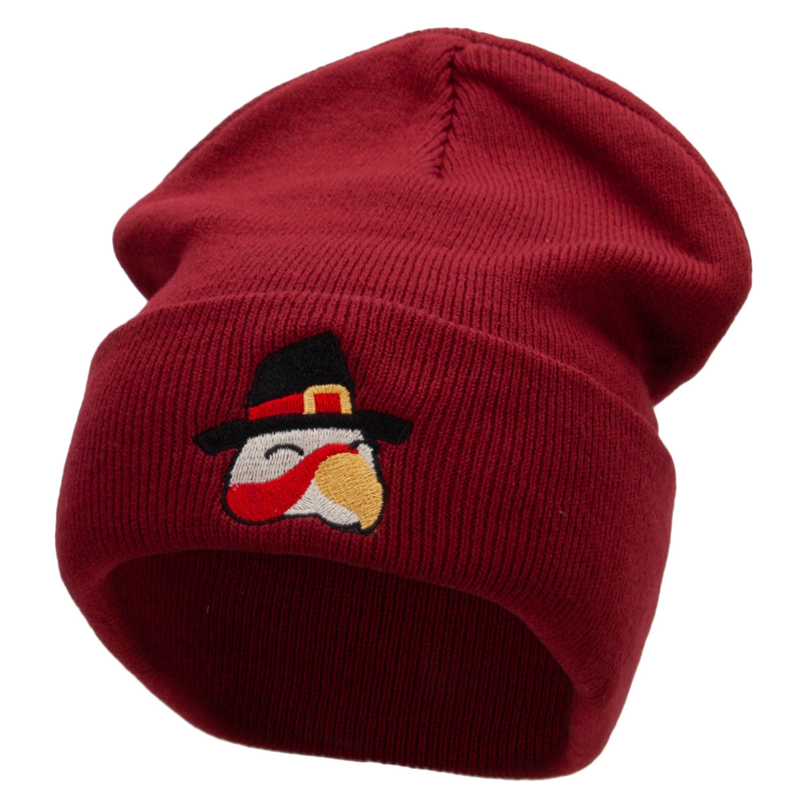 Turkey Head Embroidered 12 Inch Long Knitted Beanie - Maroon OSFM