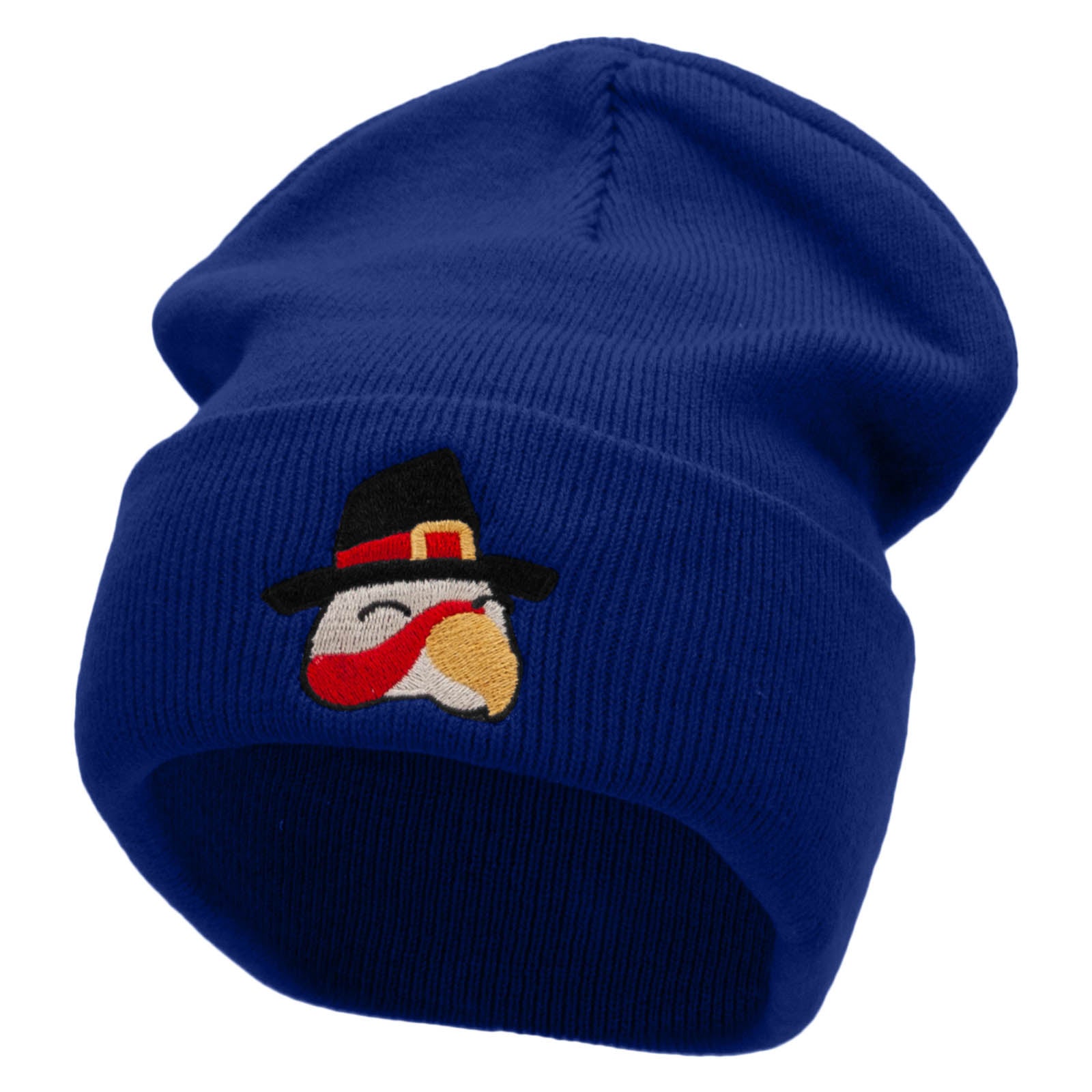 Turkey Head Embroidered 12 Inch Long Knitted Beanie - Royal OSFM