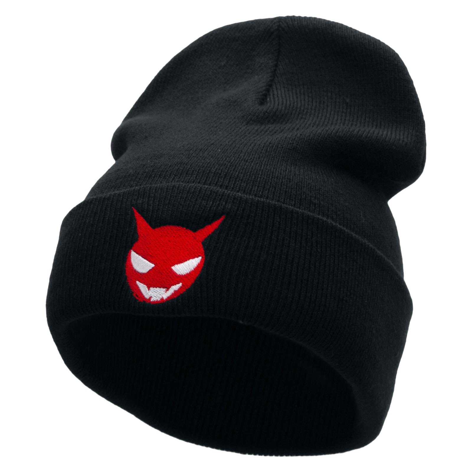 Little Devil Embroidered 12 Inch Long Knitted Beanie - Navy OSFM