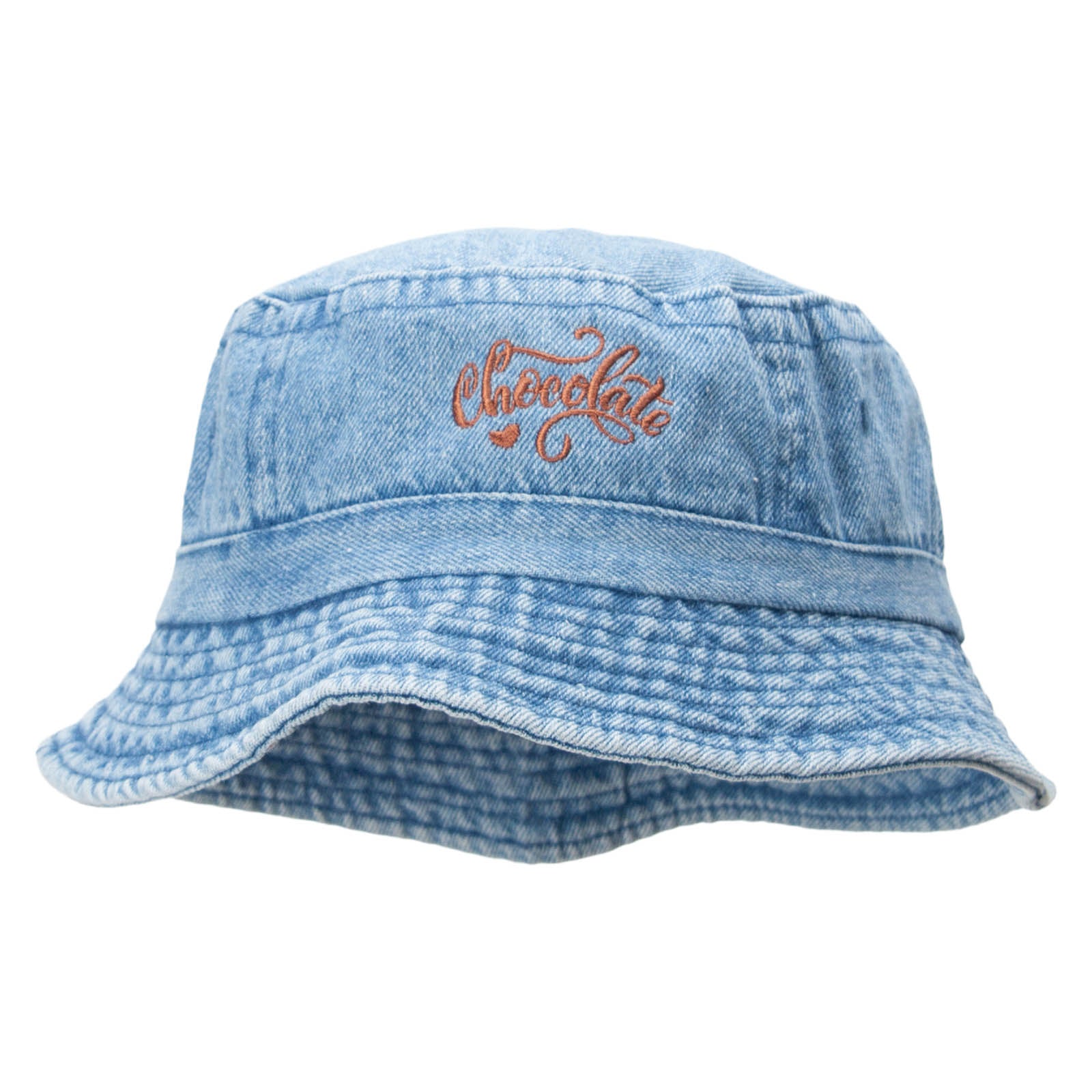 Hand Written Chocolate Embroidered Bucket Hat - Lt Denim OSFM