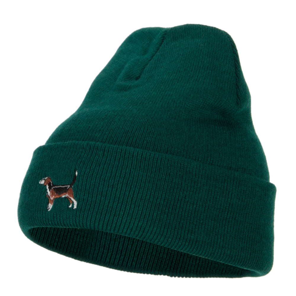 Beagle Dog Embroidered Long Beanie - Dk Green OSFM