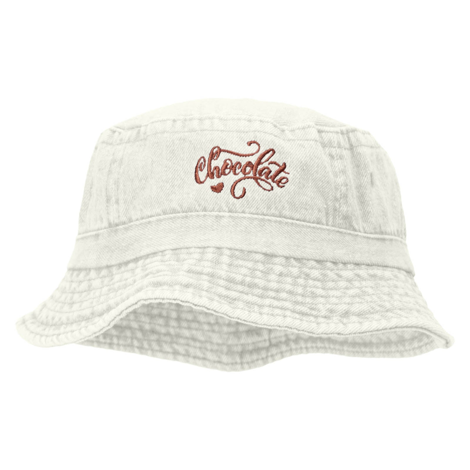 Hand Written Chocolate Embroidered Bucket Hat - White OSFM