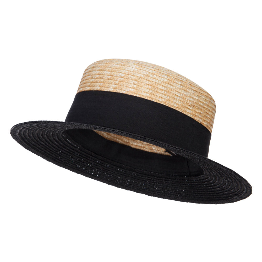 UPF 50+ Wheat Straw Boater Hat - Natural Black OSFM