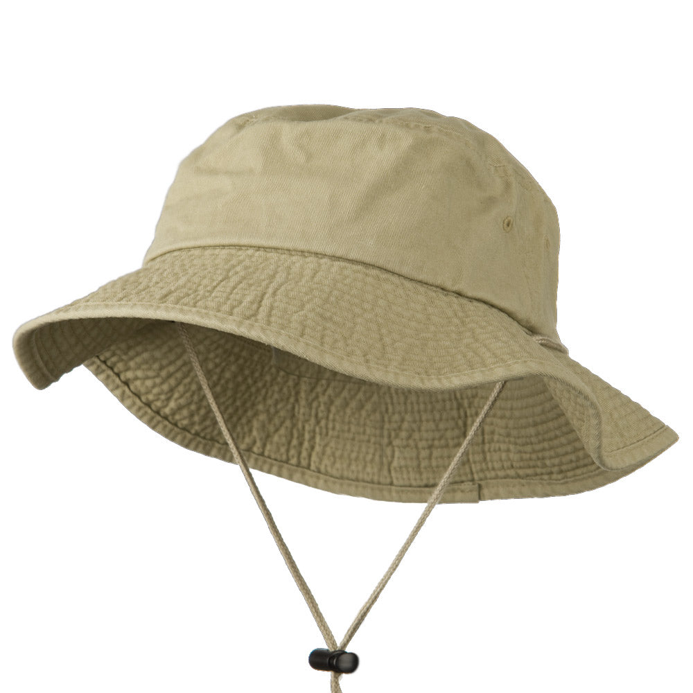 Big Size Washed Bucket Hat with Chin Cord - Khaki XL-2XL