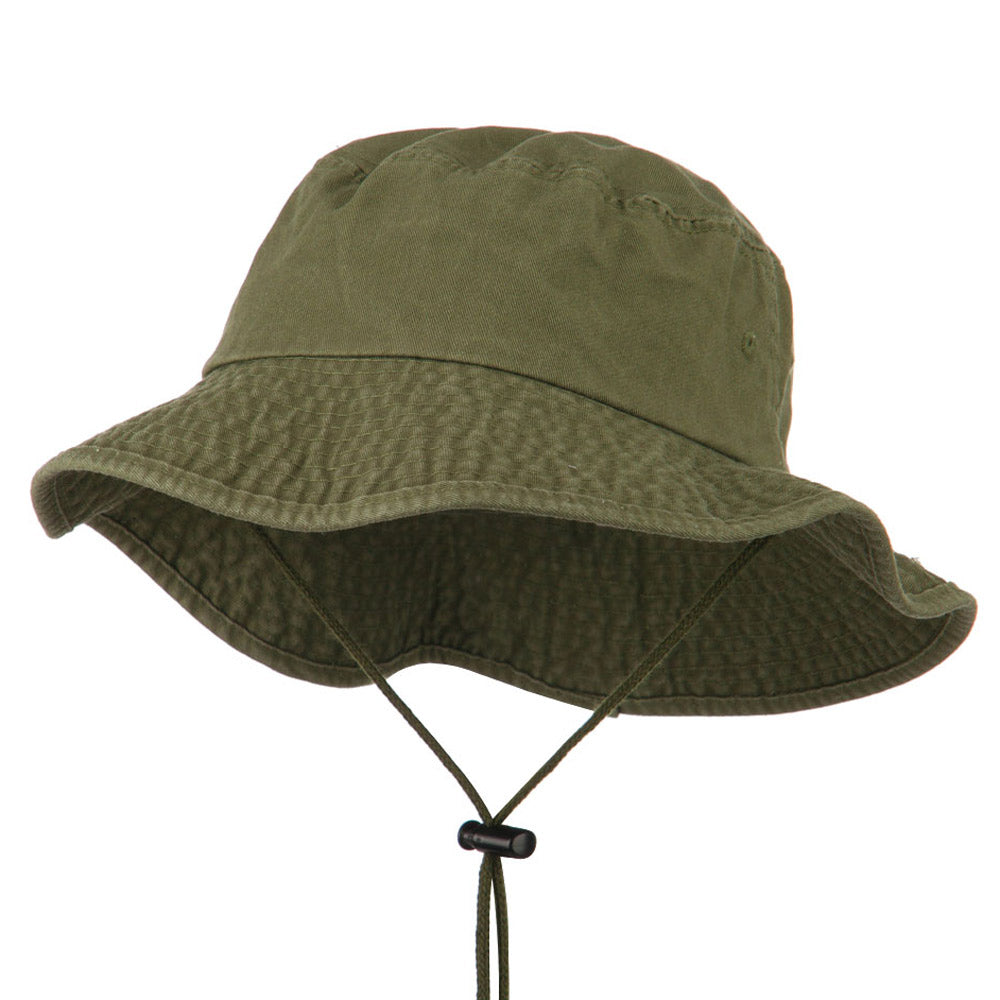 Big Size Washed Bucket Hat with Chin Cord - Olive XL-2XL