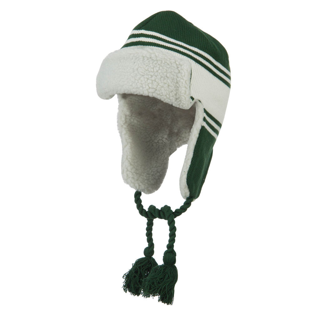 Contrast Jacquard Striped Knit Hat - Green White OSFM