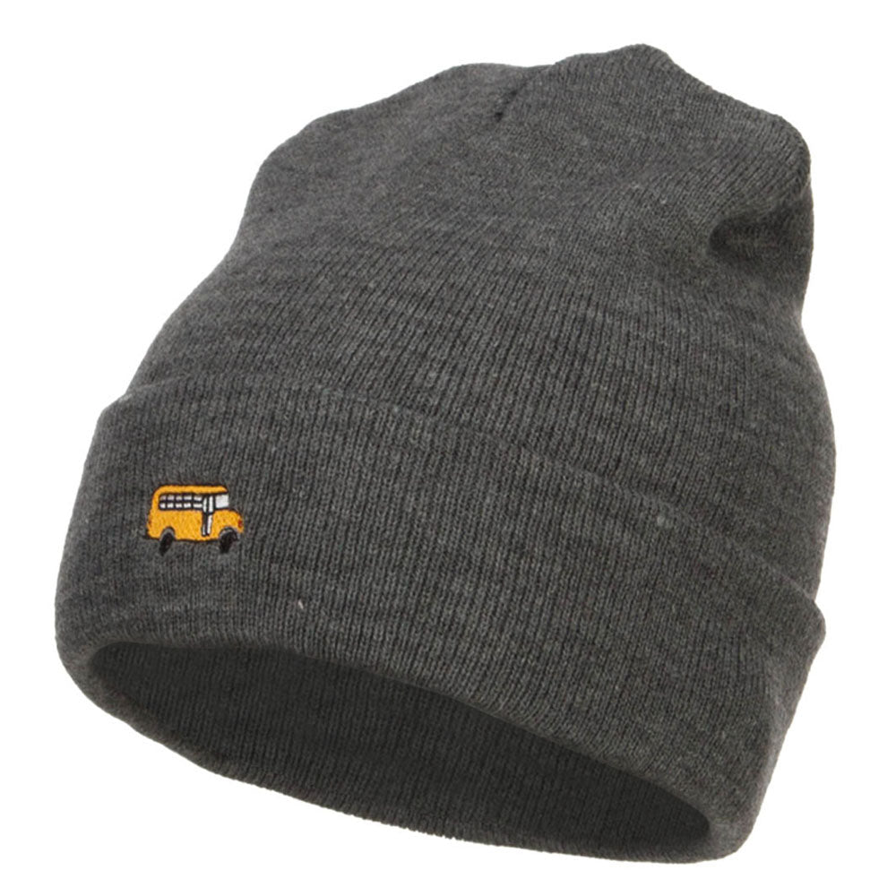 Mini Bus Embroidered Long Beanie - Dk Grey OSFM