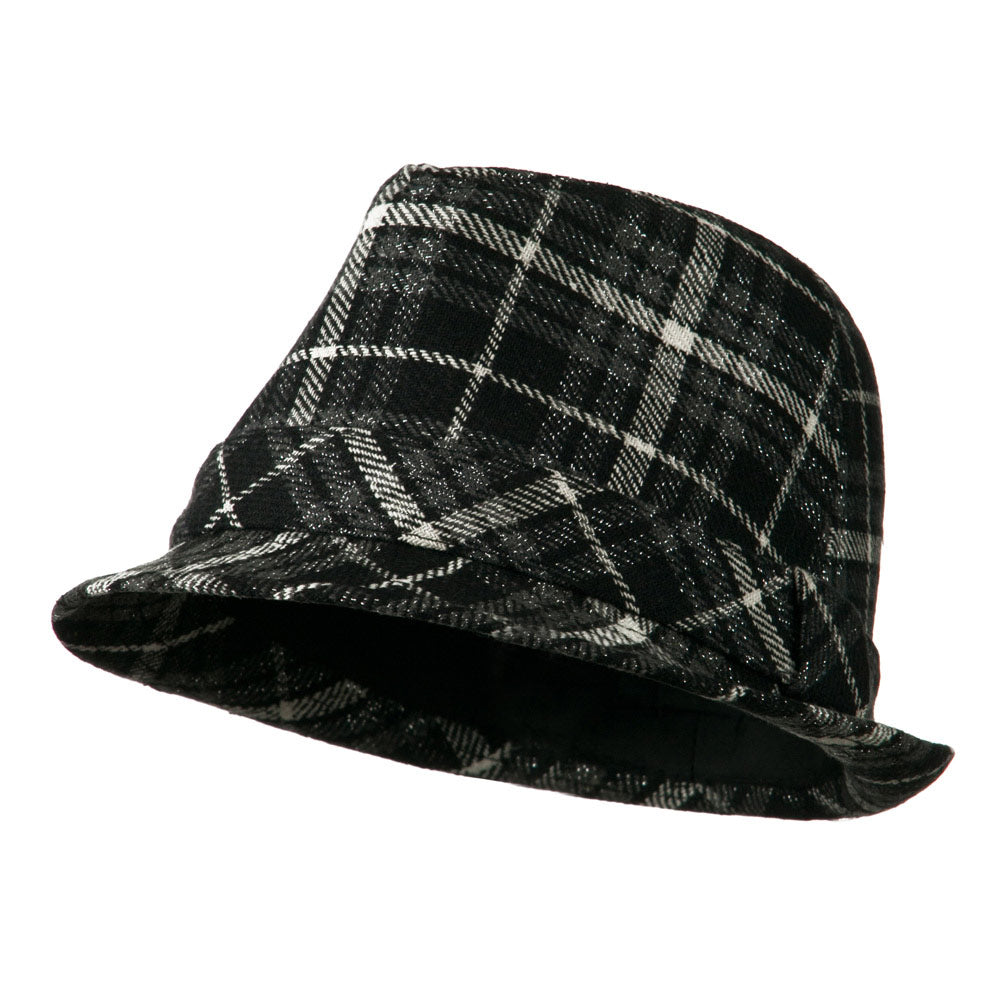 Women&#039;s Black And Charcoal Plaid Fedora - Black Charcoal OSFM