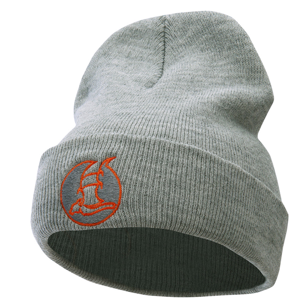 Bat Insignia Embroidered 12 Inch Long Knitted Beanie - Heather Grey OSFM