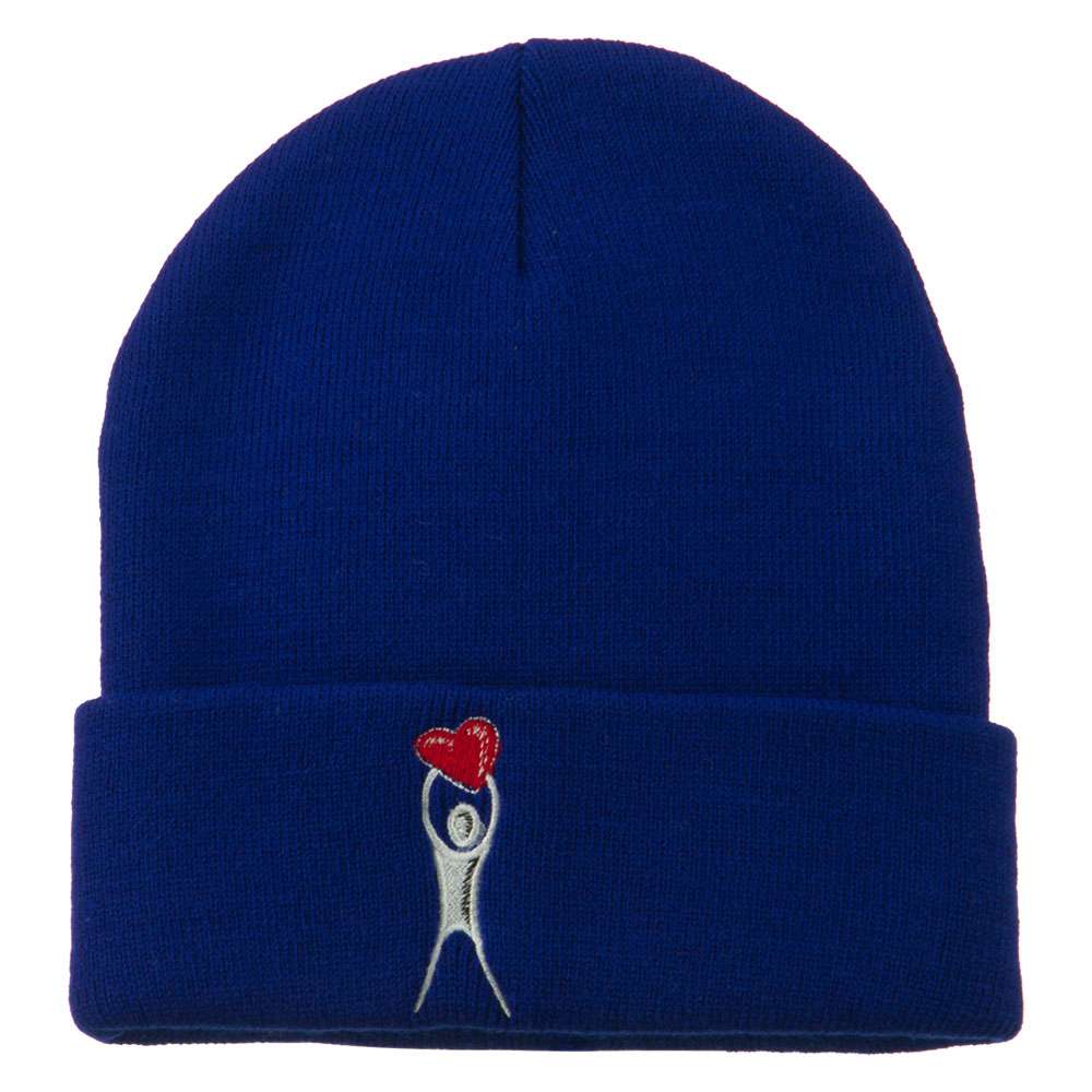 Breast Cancer Body Heart Embroidered Long Beanie - Royal OSFM