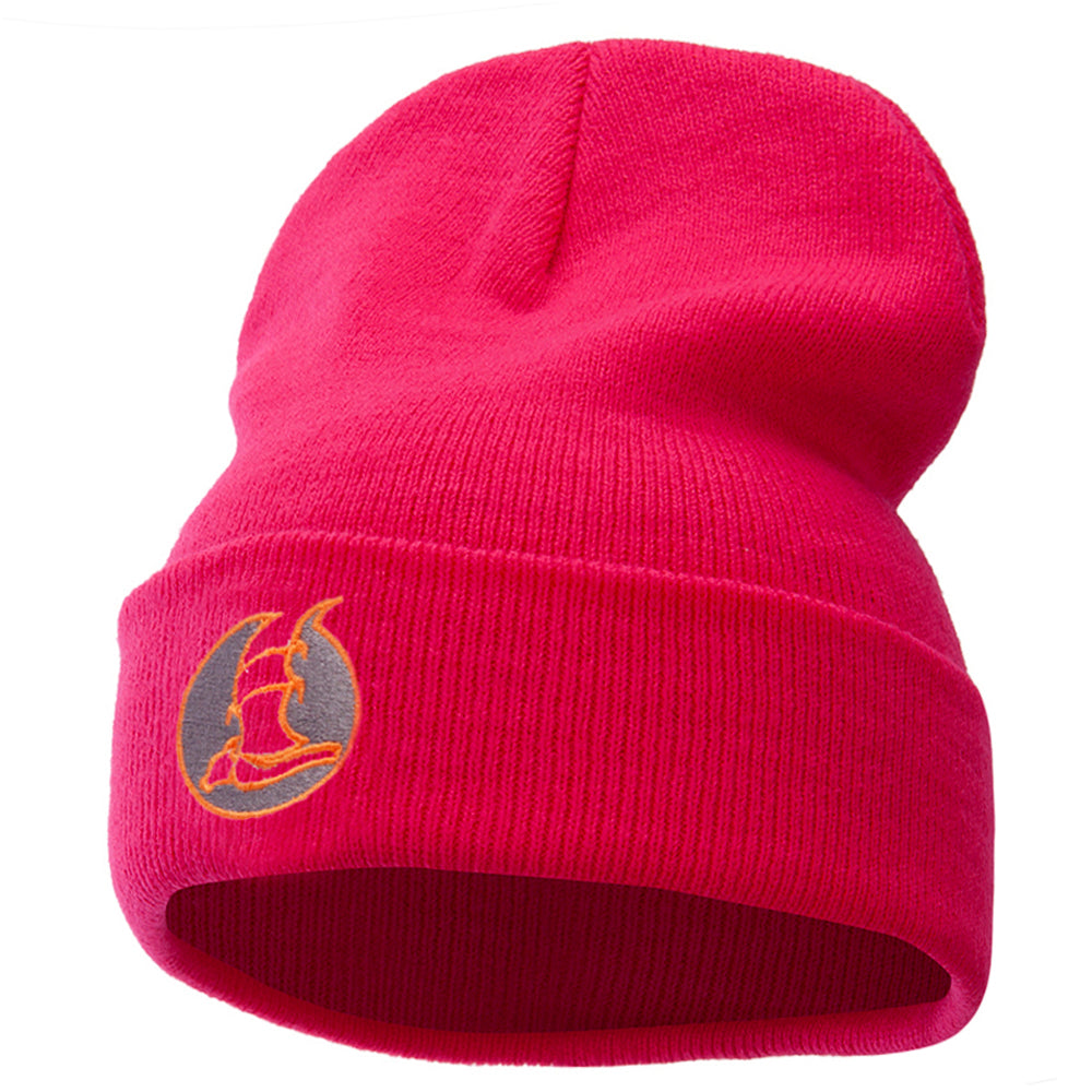 Bat Insignia Embroidered 12 Inch Long Knitted Beanie - Magenta OSFM