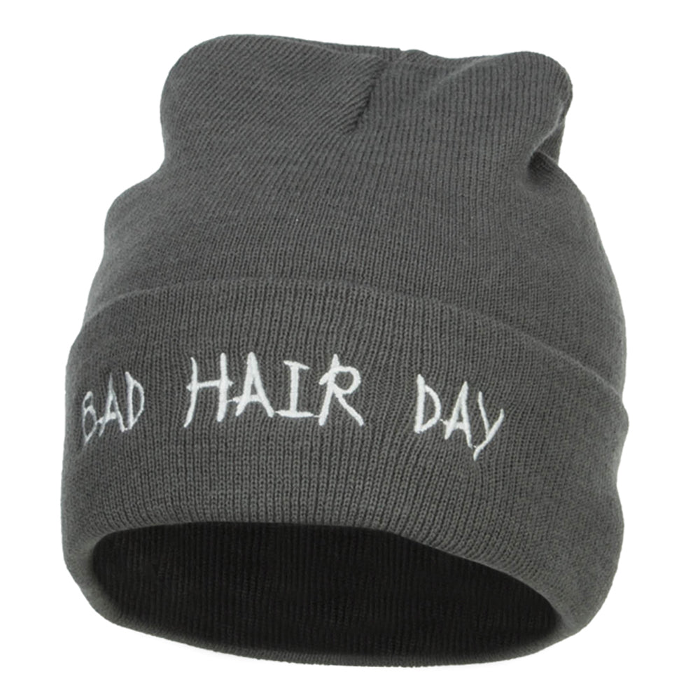 Bad Hair Day Embroidered Long Beanie - Dk Grey OSFM