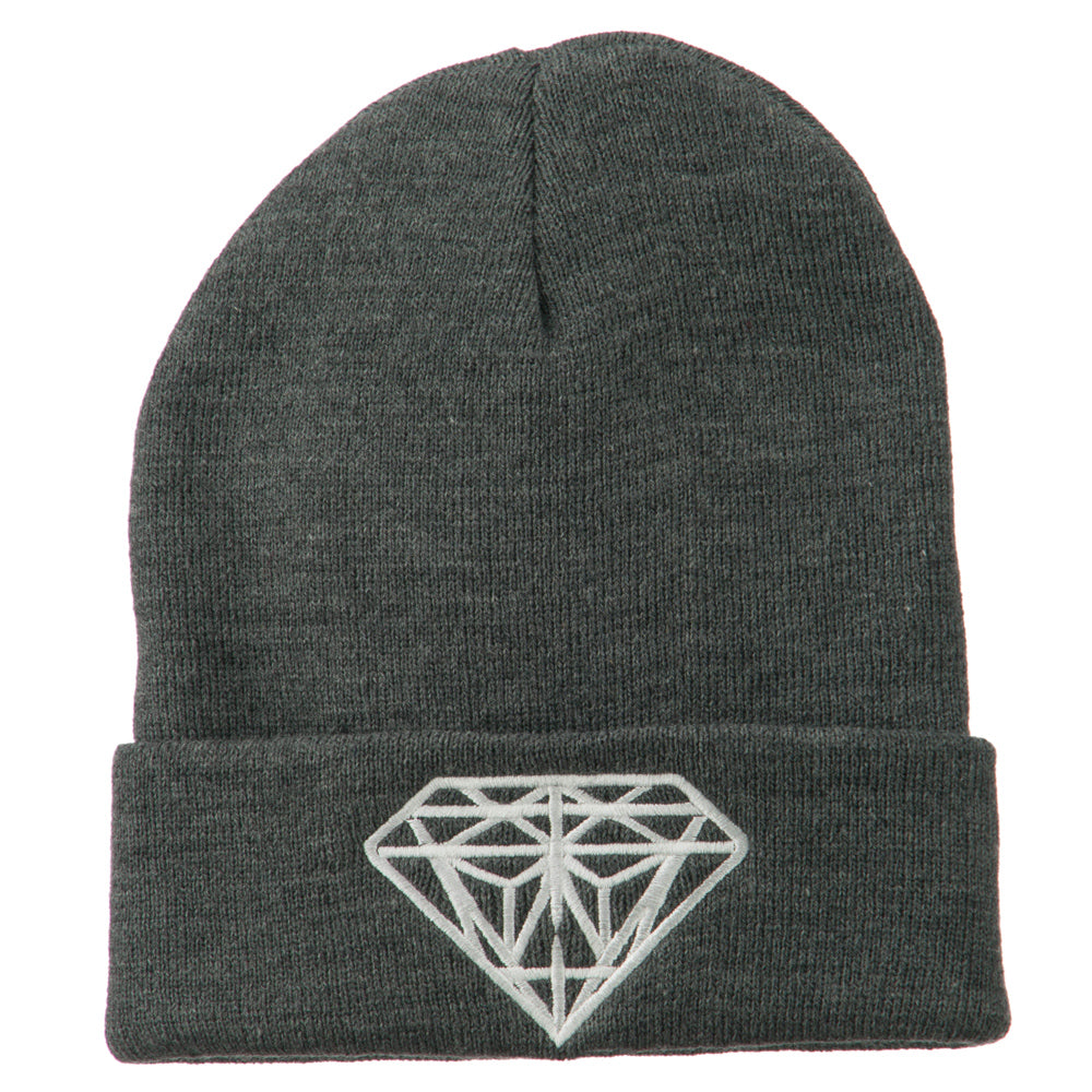 Big Diamond Embroidered Long Beanie - Dk Grey OSFM