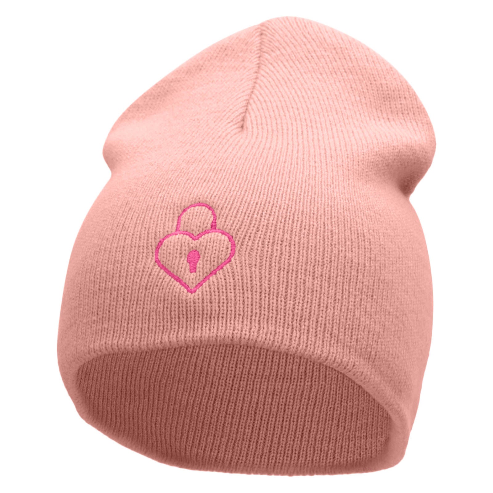 Lock Of Love Embroidered 8 Inch Short Beanie Made in USA - Pink OSFM