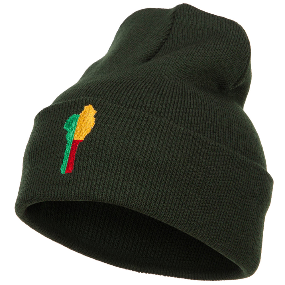 Benin Flag Map Embroidered Long Beanie - Olive OSFM