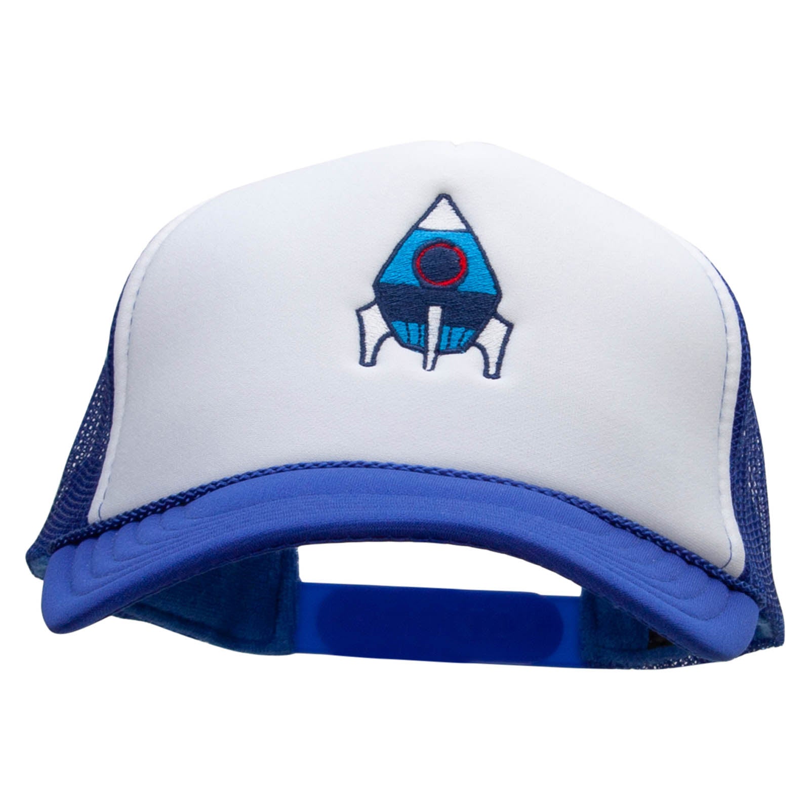 Space Rocket Embroidered Foam Panel Mesh Snapback - Royal White OSFM