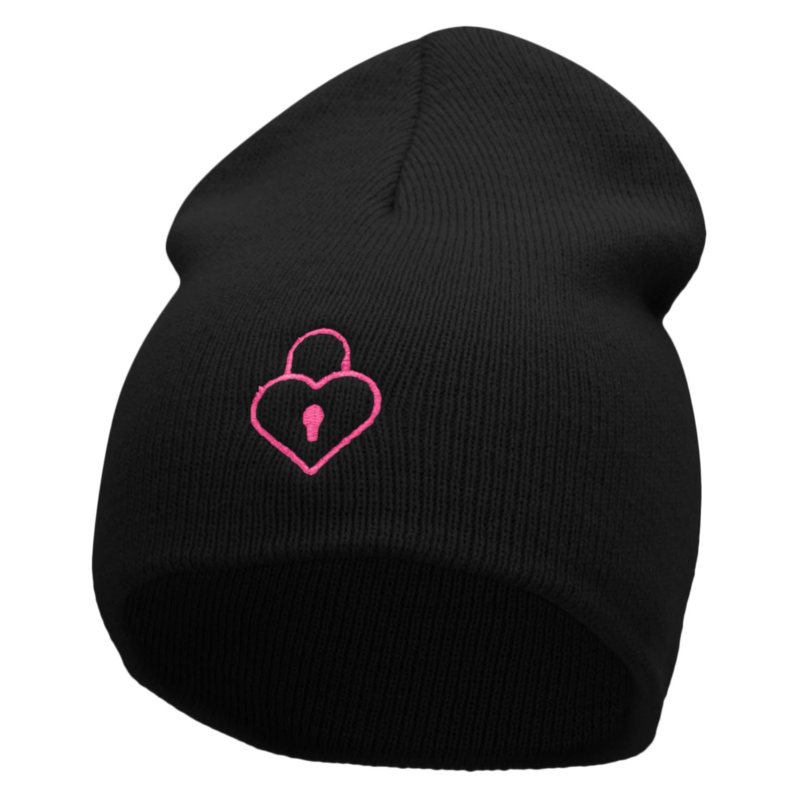 Lock Of Love Embroidered 8 Inch Short Beanie Made in USA - Black OSFM