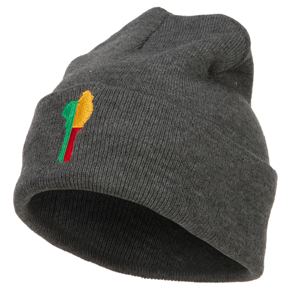 Benin Flag Map Embroidered Long Beanie - Dk Grey OSFM