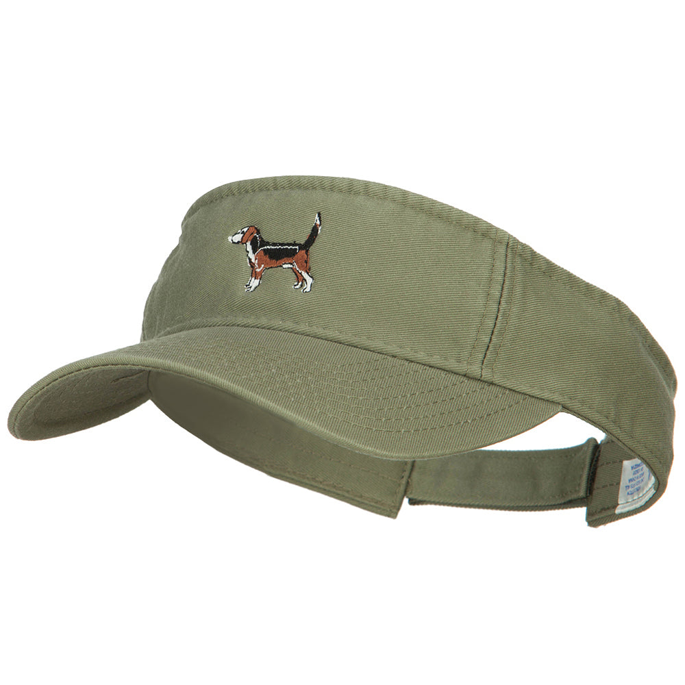 Beagle Dog Embroidered Pro Style Cotton Washed Visor - Olive OSFM