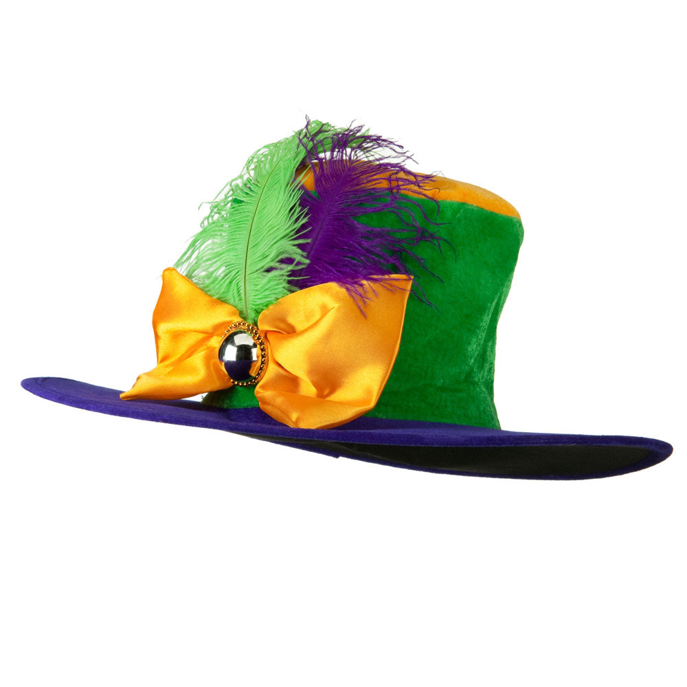 Ladies Mardi Gras Hat with Bowtie and Feather - Purple OSFM