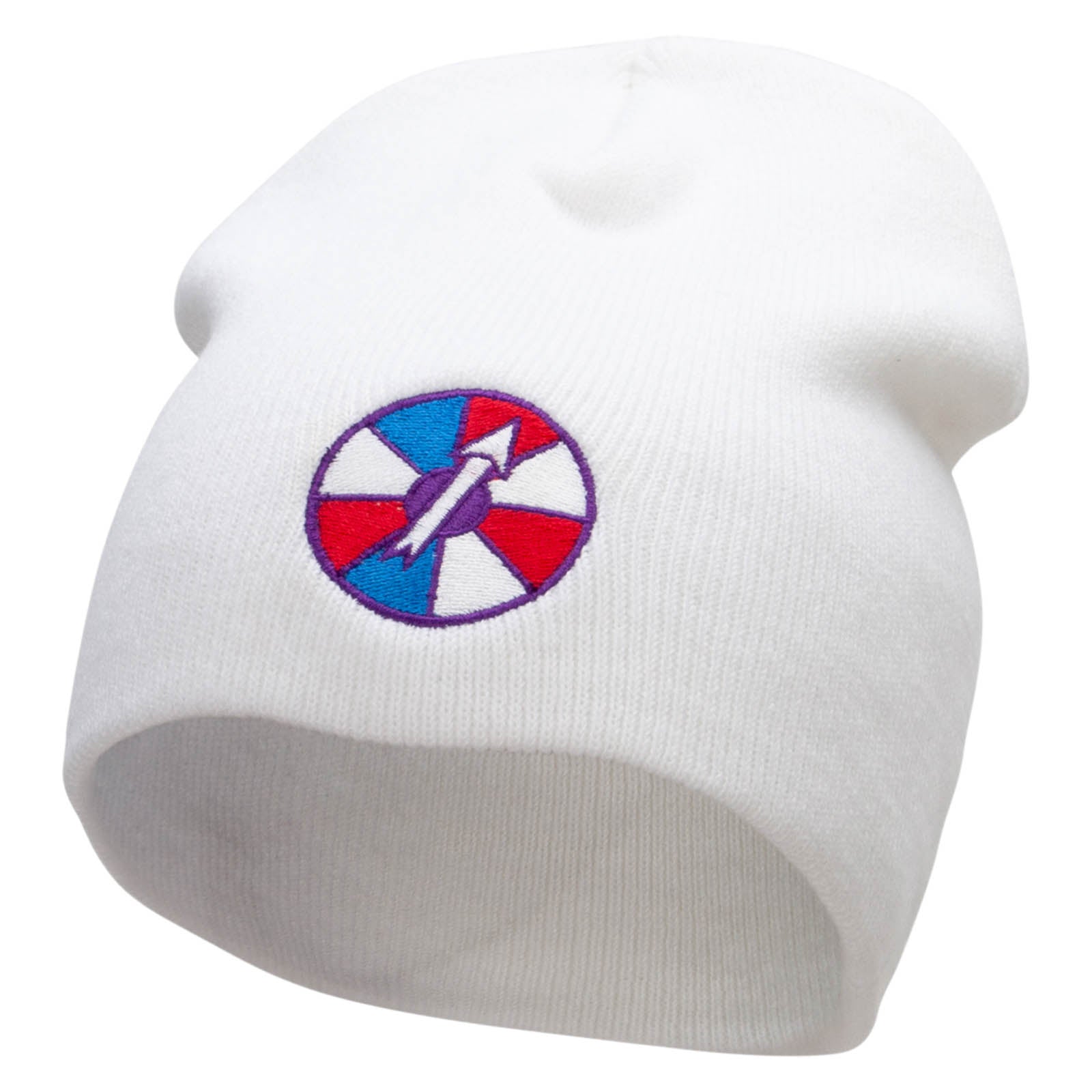 Chance Wheel Embroidered 8 Inch Short Beanie - White OSFM